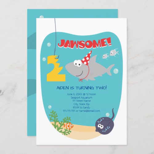 Shark Bite Second Birthday Invitation