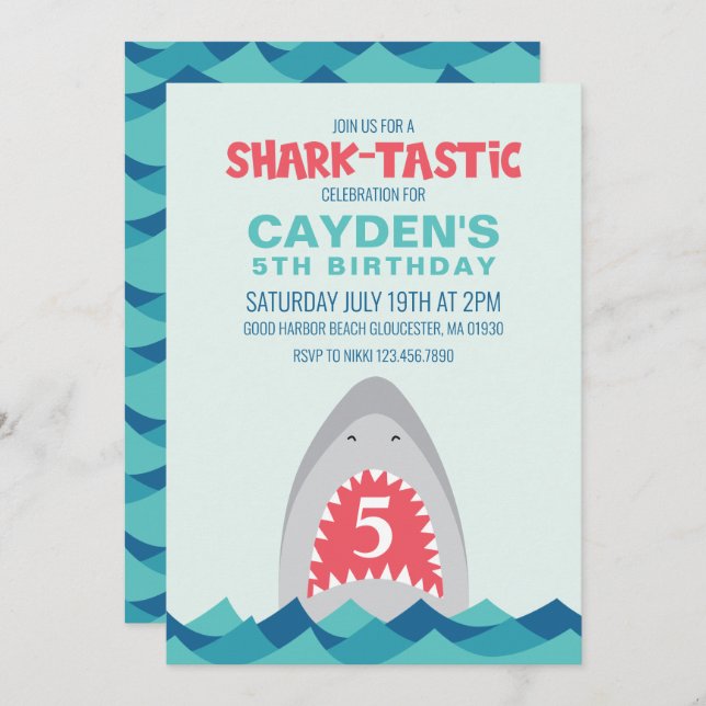 Shark Bite sharktastsic birthday Party Invitation (Front/Back)