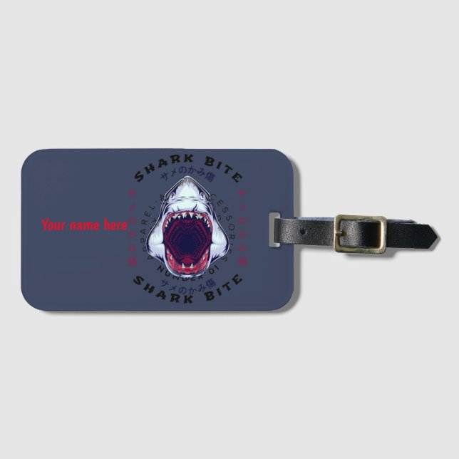 shark, bite | Stylish Modern Trendy Gift Luggage Tag (Front Horizontal)