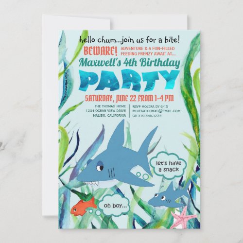 Shark Bite Under the Sea Birthday Party Invitation