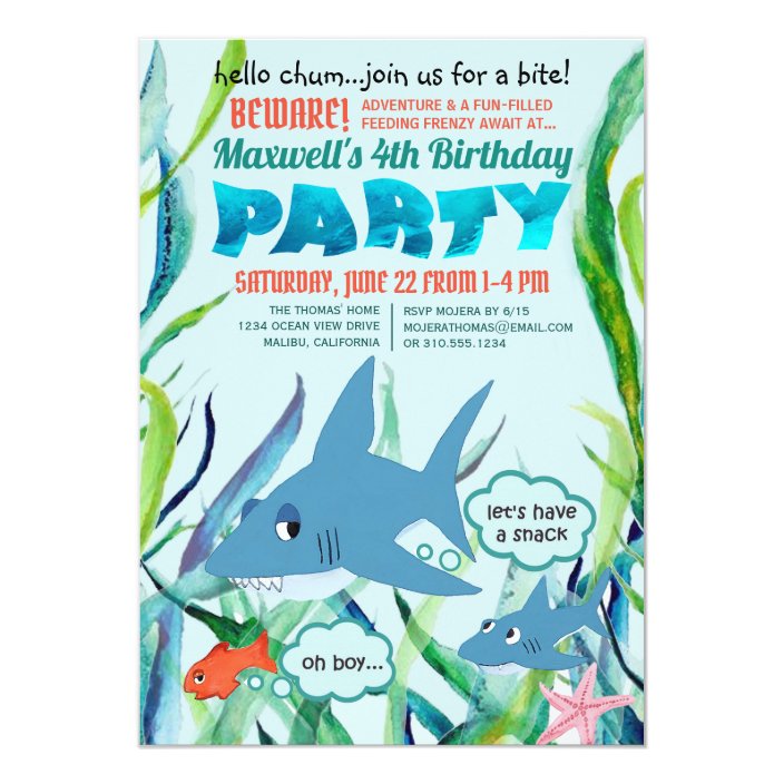 Shark Bite Under The Sea Birthday Party Invitation Zazzle Com