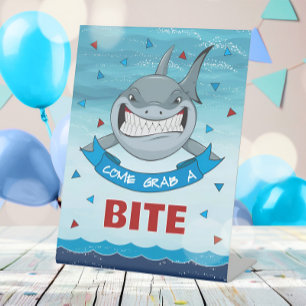Shark Bites Birthday Modern Party Food Pedestal Sign