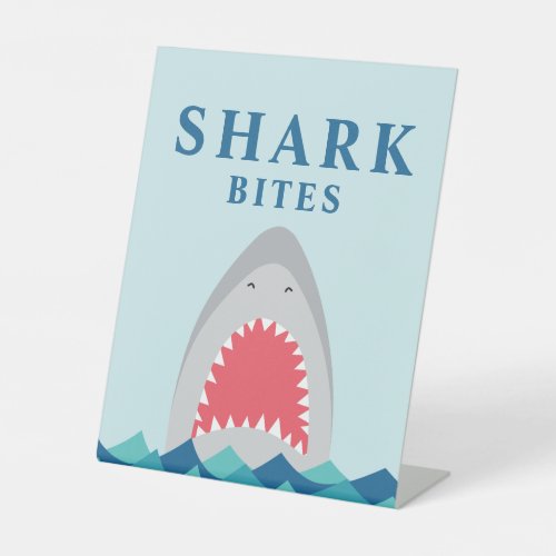 Shark bites birthday party food pedestal sign