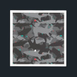 Shark Black & Teal Camouflage Pattern Paper  Napkins<br><div class="desc">Add a "bite" of fun to your party these cool (yet scary!) shark camouflage pattern paper napkins The black, gray and teal coloring gives the print a fun and fresh underwater feel. But beware of that pop of red added in for extra scare! Matching items can be found in our...</div>