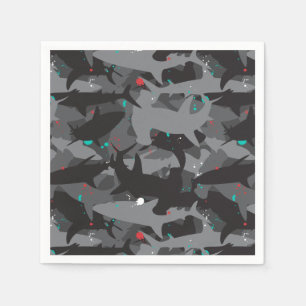 Shark Black & Teal Camouflage Pattern Paper Napkins