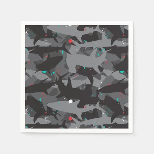 Shark Black  Teal Camouflage Pattern Paper  Napkins