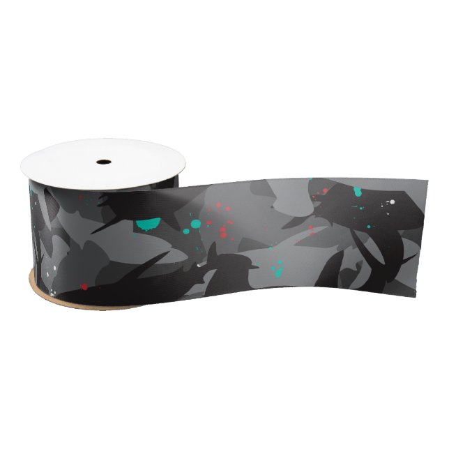 Shark Black & Teal Camouflage Pattern  Satin Ribbon (Spool)
