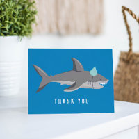 Shark Blue Cool Kid Birthday Party Thank You Card