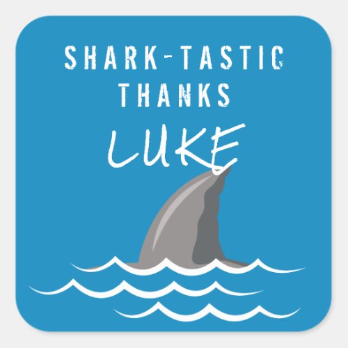 Shark Blue Cool Kids Birthday Party Favor Square Sticker