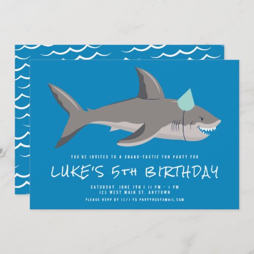 Shark Blue Cool Kids Birthday Party  Invitation