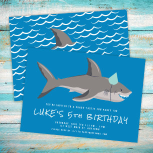 Shark Blue Cool Kids Birthday Party Invitation