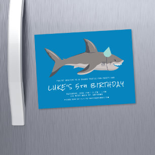 Shark Blue Cool Kids Birthday Party Magnetic Invitation