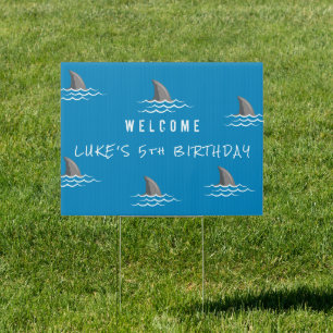 Shark Blue Cool Kids Birthday Party Welcome Sign