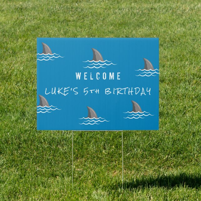 Shark Blue Cool Kids Birthday Party Welcome Sign (Insitu)