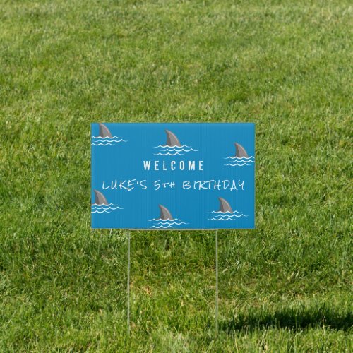 Shark Blue Cool Kids Birthday Party Welcome Sign