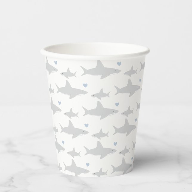 Shark Blue Heart Baby Shower Paper Cups (Front)