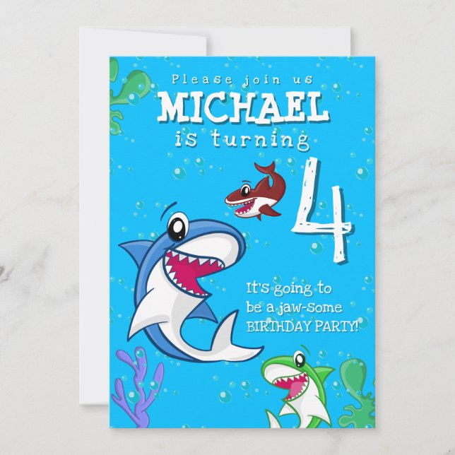 Shark Blue Ocean Kids Any Age Birthday Invitation (Front)