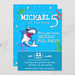 Shark Blue Ocean Kids Any Age Birthday Invitation