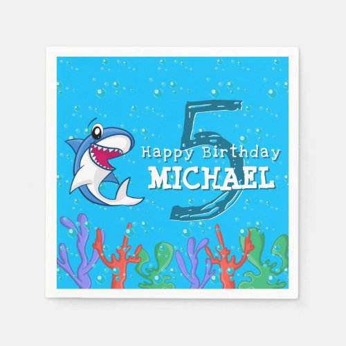 Shark Blue Ocean Kids Any Age Birthday Napkins