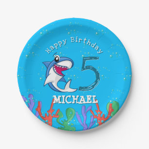 Shark Blue Ocean Kids Any Age Birthday Paper Plates