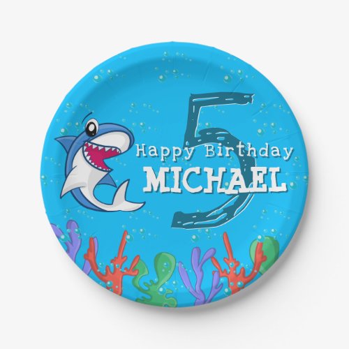 Shark Blue Ocean Kids Any Age Birthday Paper Plates