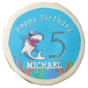 Shark Blue Ocean Kids Any Age Birthday Sugar Cookie