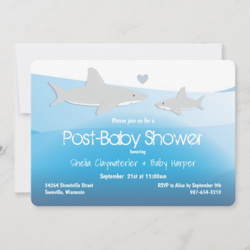 Shark Blue Ocean Post Baby Shower Invitation