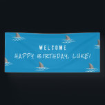 Shark Blue Underwater Kids Birthday Party Banner<br><div class="desc">This fun kids birthday party banner features a frenzy of sharks swimming with a bold blue background and casual,  distressed fonts. It's a great choice for a boys birthday party. See the collection below for more coordinating items! 

Also,  the background color can be customized by clicking "customize further".</div>