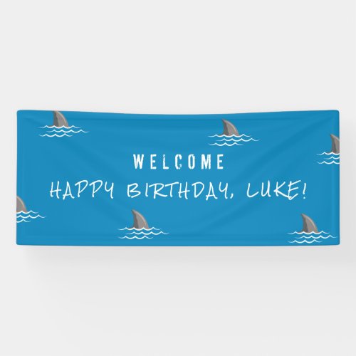Shark Blue Underwater Kids Birthday Party Banner