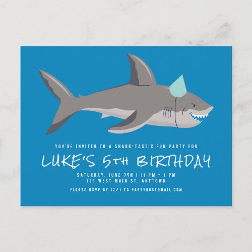 Shark Blue Underwater Kids Birthday Party Postcard