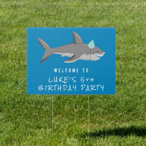 Shark Blue Underwater Kids Birthday Party Sign