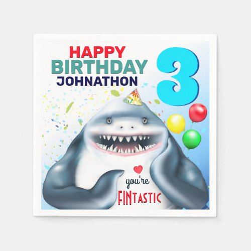 Shark Blushing Kids Birthday Napkins