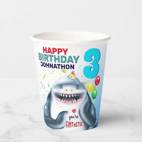 Shark Blushing Kids Birthday Paper Cups