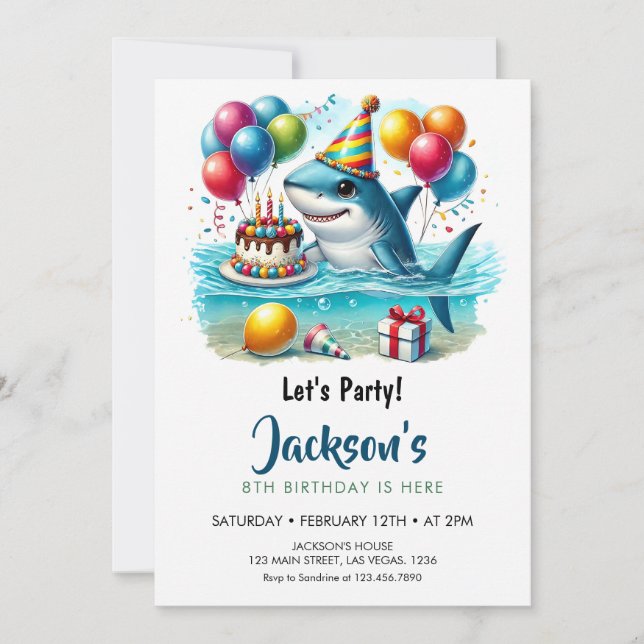  Shark Boy Birthday Party Invitation (Front)