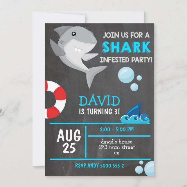 Shark Boy Birthday Party Summer Invitation (Front)