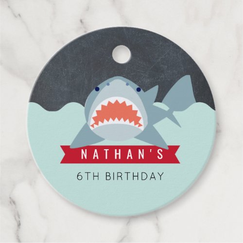 Shark Boy Navy Blue Pool Birthday Favor Tags