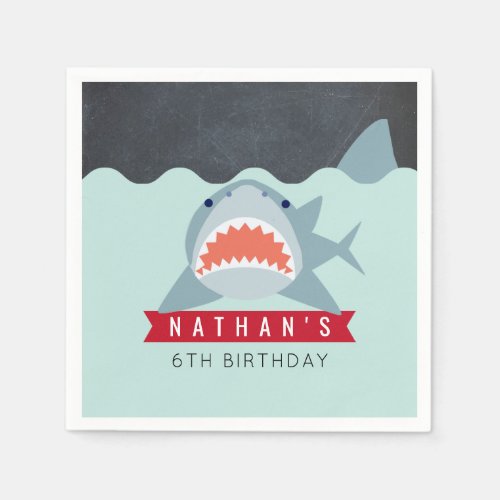 Shark Boy Navy Blue Pool Birthday Paper Napkins