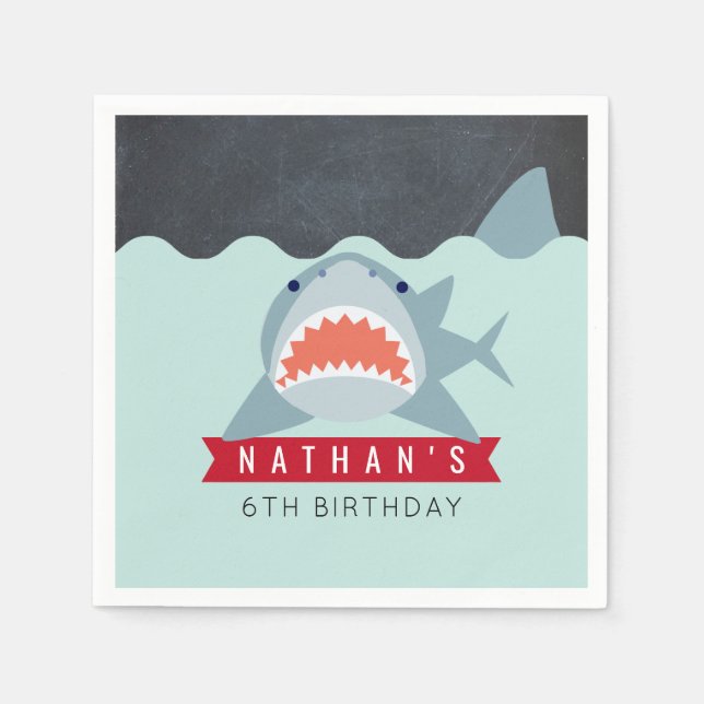 Shark Boy Navy Blue Pool Birthday Paper Napkins (Front)