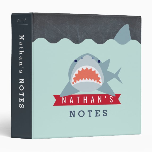 Shark Boy Navy Blue Under the Water 3 Ring Binder (Front/Spine)