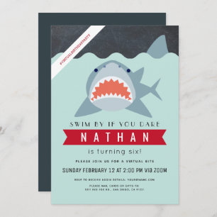 Shark Boy Navy Blue Virtual Pool Birthday Invitation