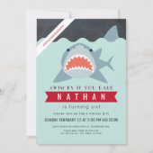 Shark Boy Navy Blue Virtual Pool Birthday Invitation (Front)