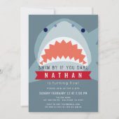 Shark Boy Slate Blue Pool Birthday Invitation (Front)