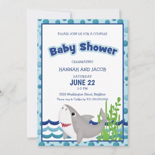 Shark Boys Blue Couples Baby Shower Invitation