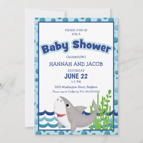Shark Boys Blue Couples Baby Shower Invitation