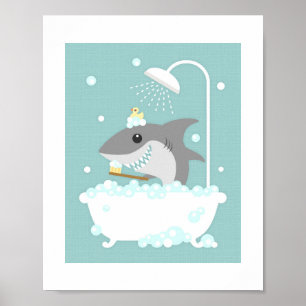 Shark Bubble Bath Poster Print