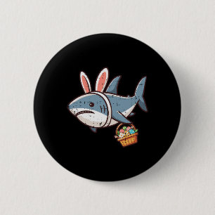 Shark Bunny Easter Eggs Funny Hunt Girls Boys Kids Button