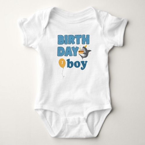 Shark Cake Birthday Boy  Add Age Baby Bodysuit