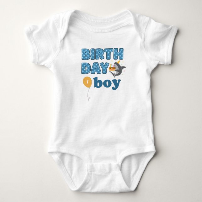 Shark Cake Birthday Boy | Add Age Baby Bodysuit (Front)