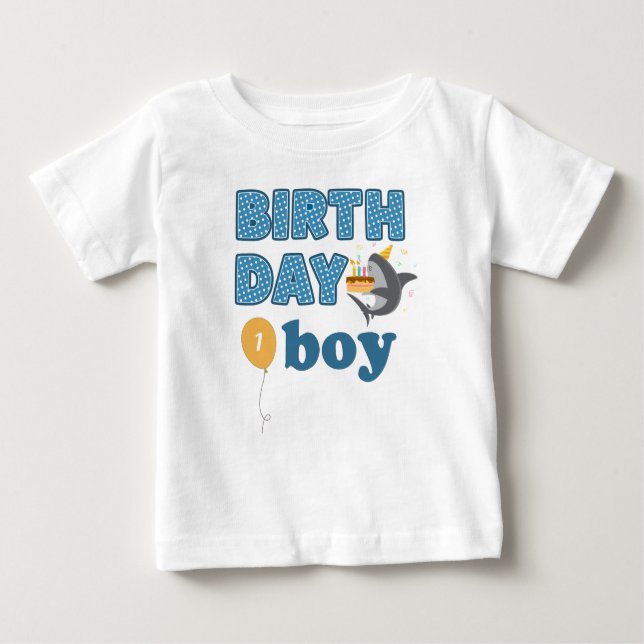 Shark Cake Birthday Boy | Add Age Baby T-Shirt (Front)