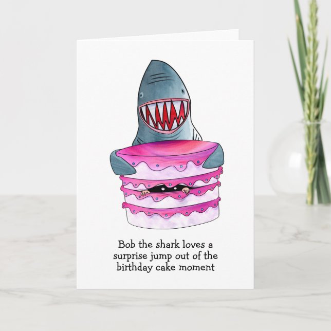 Shark Cake Surprise Birthday Card (Front)